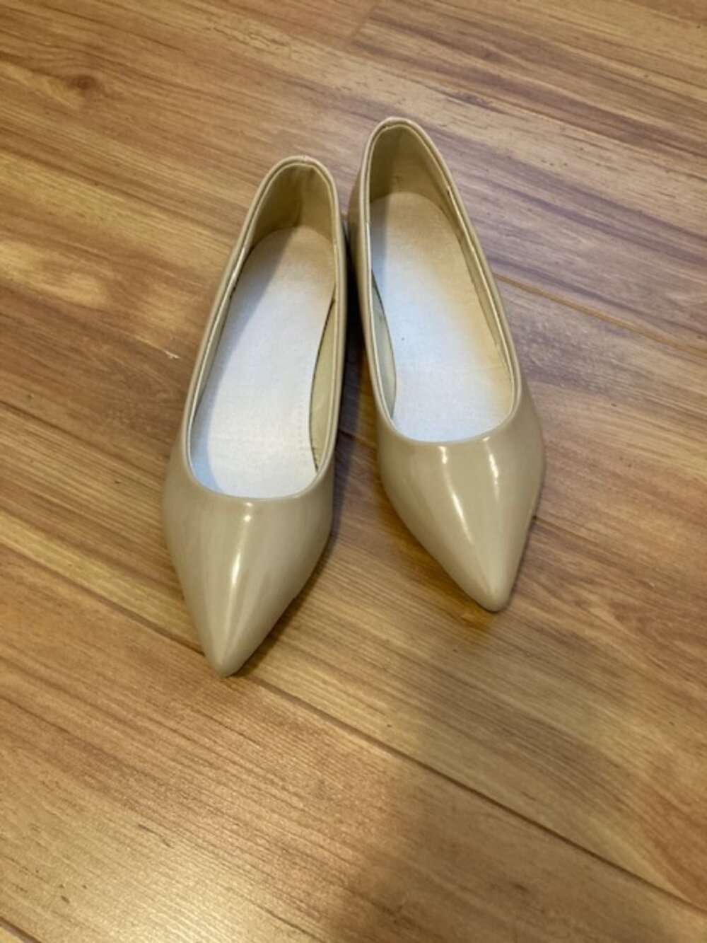 Beige Shoes Patent Leather Flats